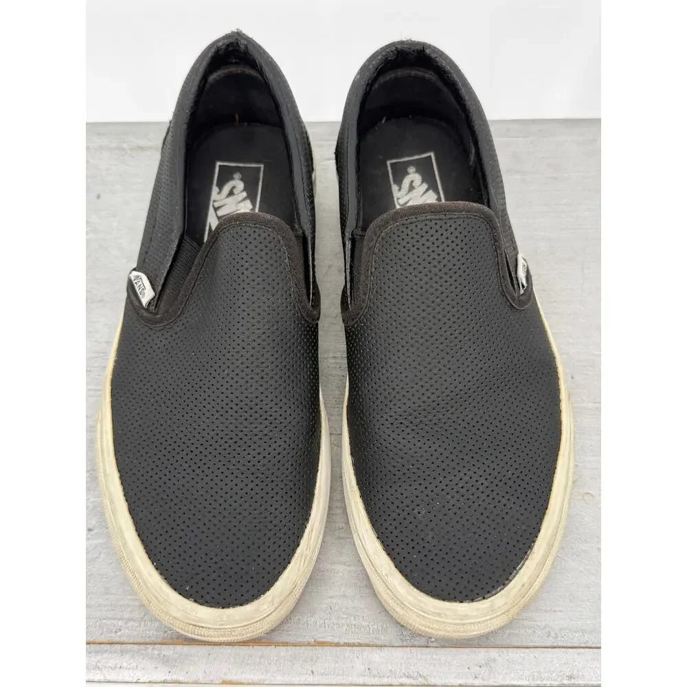 Vans Classic Slip-On Black Perforated Leather Sneakers Women's 7.5 Men's 6 Skate